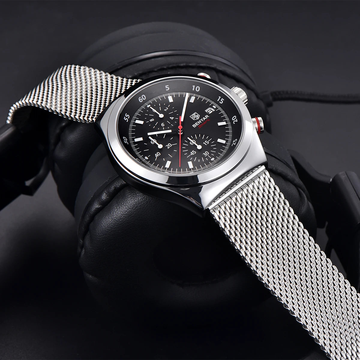 BENYAR Top Luxury Brand Men's Business Leisure Watch Mesh Band Quartz Timing Men's Watch 30 Meter Waterproof by All Mart Bristol Ltd