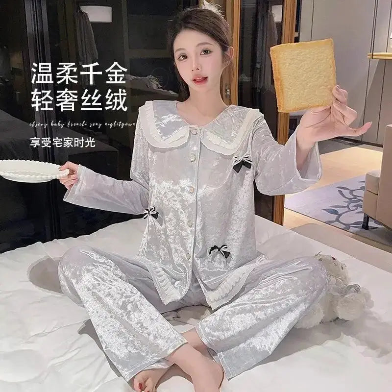 Hot New Women's Skin Friendly Comfortable Pajamas 2025 Cute Doll Collar Autumn Winter Luxury Fashion Home Furnishing Set Gift by All Mart Bristol Ltd