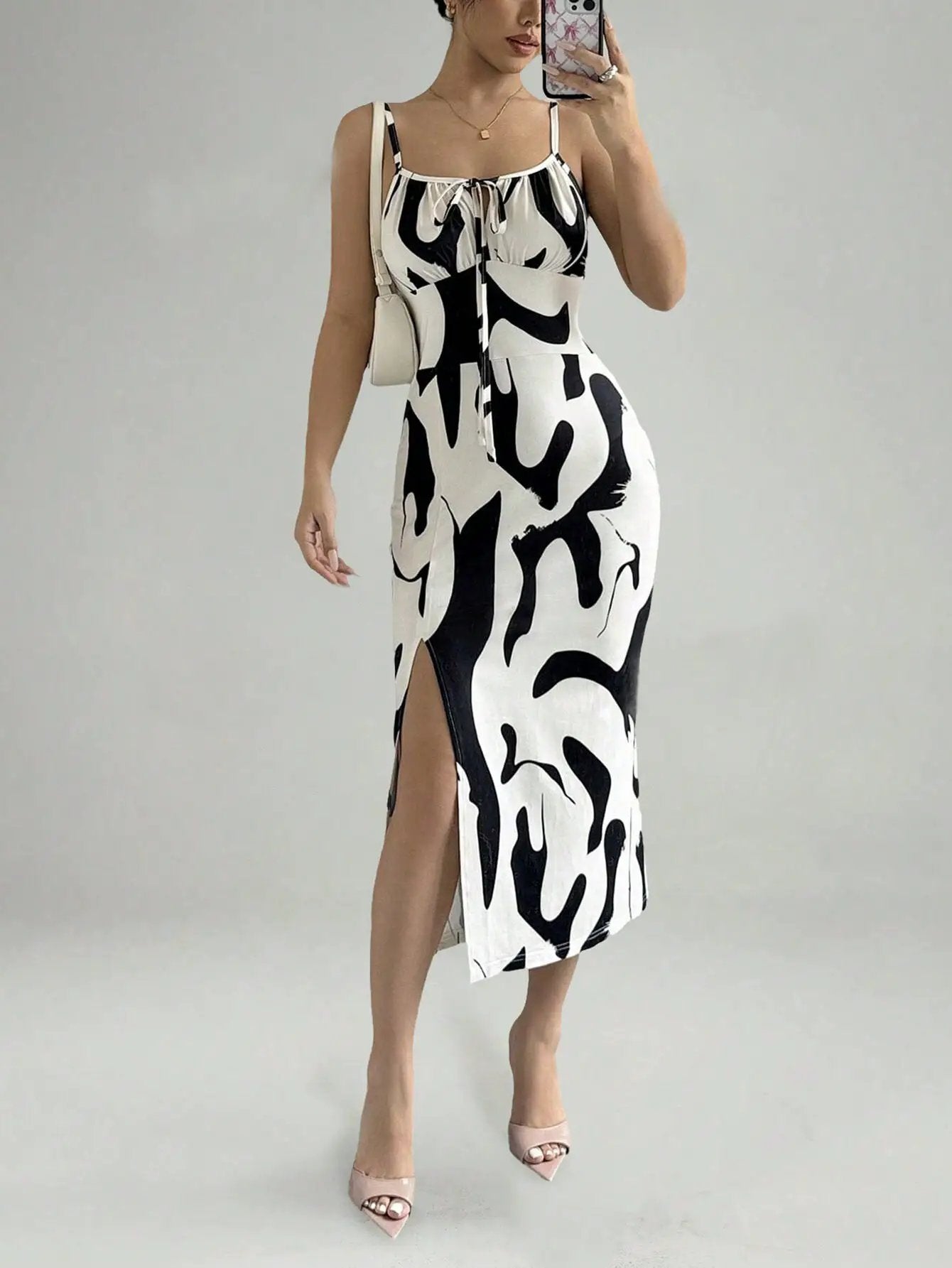 Summer Printed Suspender Split Dress Fashion Slim Lace-up Long Dresses For Women Clothing by Dropshipman