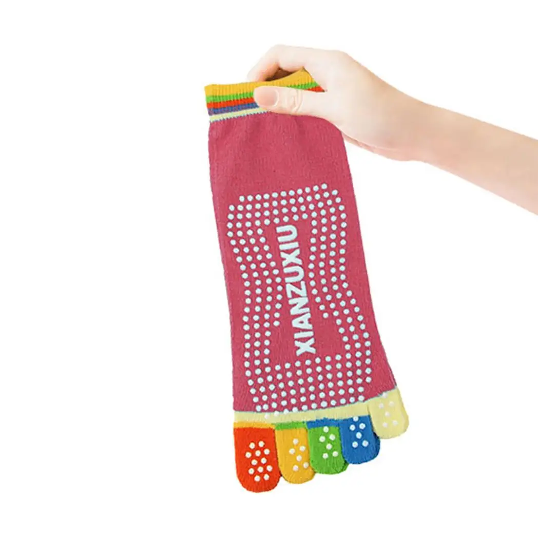 Non Slip Skid Pilates Yoga Socks Anti-Slip Full Toe with Grips Cotton[Pink] by Aquarius