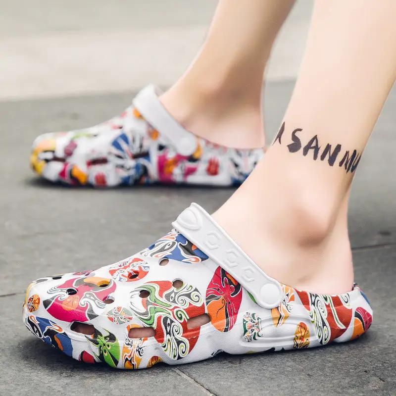 Male Personality Graffiti Two Wear Half Slippers by Dropshipman