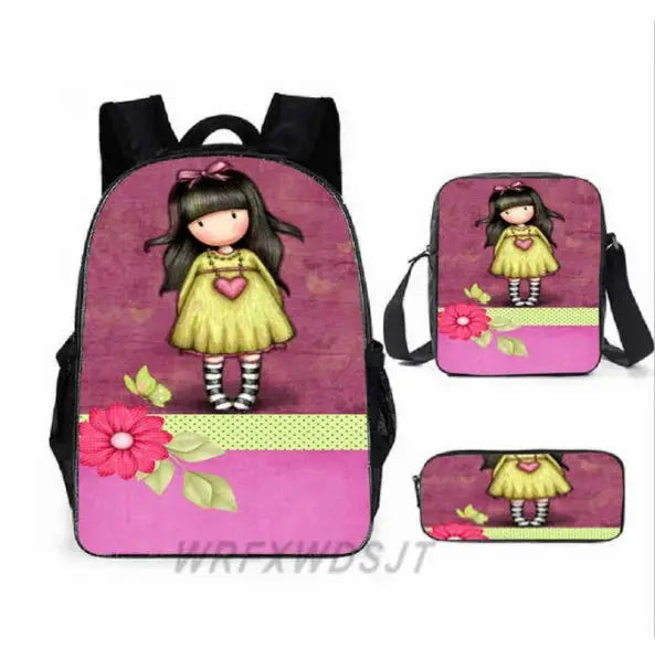 2026 Popular Youthful Anime Santoro Gorjuss 3D Print 3pcs/Set Student Travel bags Laptop Daypack Backpack Shoulder Bag Pencil by All Mart Bristol Ltd