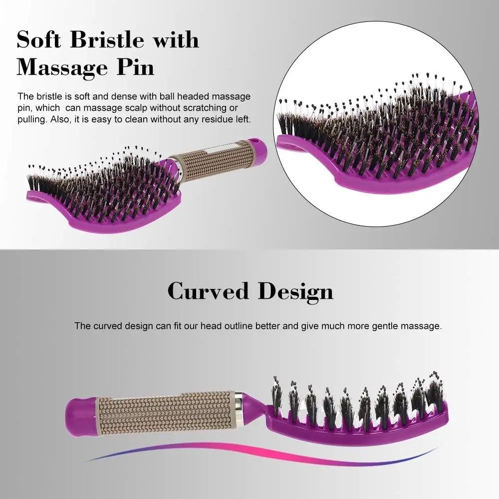 Boar Bristle Hair Brush Set – Curved & Vented Detangling Brushes in Pink & Purple by All Mart Bristol Ltd