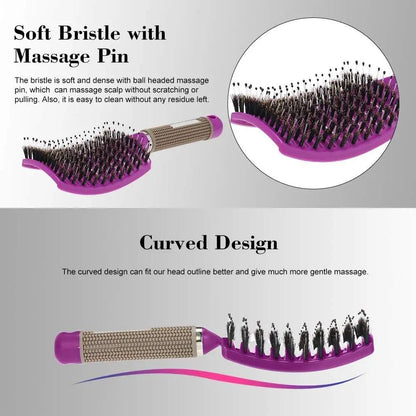 Boar Bristle Hair Brush Set – Curved & Vented Detangling Brushes in Pink & Purple by All Mart Bristol Ltd