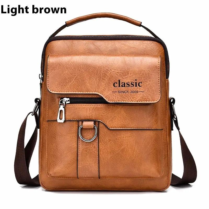 Popular Men's Messenger Bag One Shoulder Retro Business Backpack PU Leather Flaps Crossbody Bags Business Flap Male Solid Travel Bag by Dropshipman