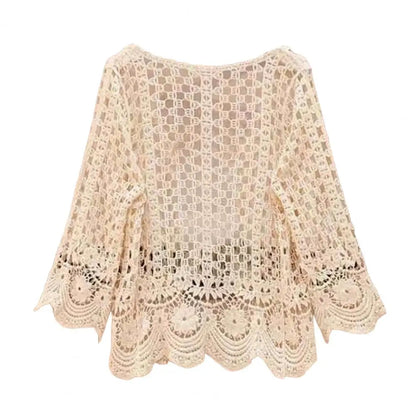 Handcrafted Lace Cardigan Crochet Women Cardigan 2025 3/4 Sleeve Hollow Out Open Front Sheer Sweater Boho Summer Knit Shrug by All Mart Bristol Ltd