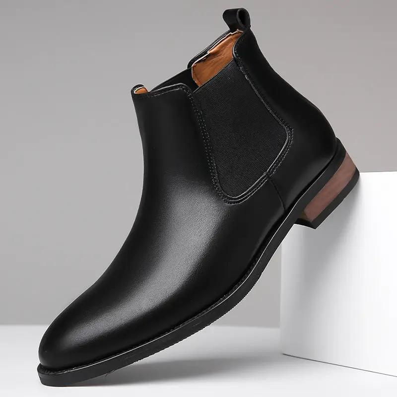Chelsea Men's High-top Casual Business Wear Pointed Leather Boots by Dropshipman
