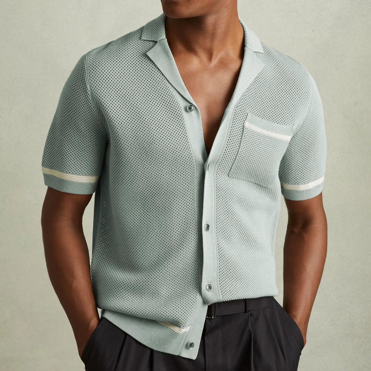 Men's Knitwear Summer Cuban Collar Short Sleeve Polo Shirt by Dropshipman
