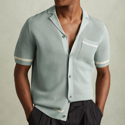 Men's Knitwear Summer Cuban Collar Short Sleeve Polo Shirt by Dropshipman