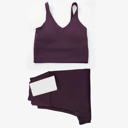 Classic women's 2-piece yoga outfit: U-shaped camisole top & high-waisted nude-feel leggings, suitable for fitness and workout. by All Mart Bristol Ltd