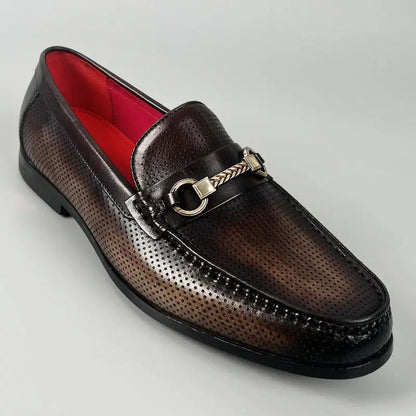 Business-casual Leather Shoes Fashionable Horsebit Buckle Design Summer Hollow-out Style by Dropshipman
