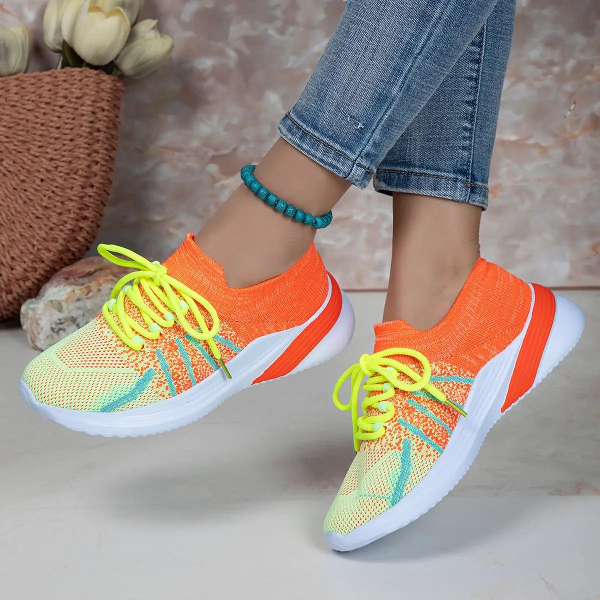 New Lace-up Sports Shoes Women Color-matching Breathable Mesh Shoes Running Walking Casual Sneakers by Dropshipman
