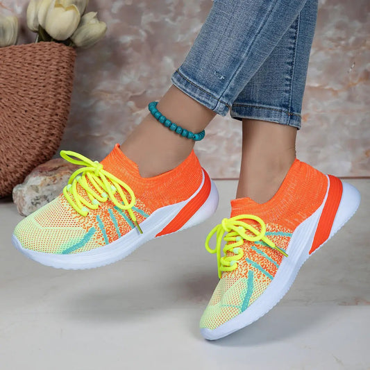 New Lace-up Sports Shoes Women Color-matching Breathable Mesh Shoes Running Walking Casual Sneakers by Dropshipman