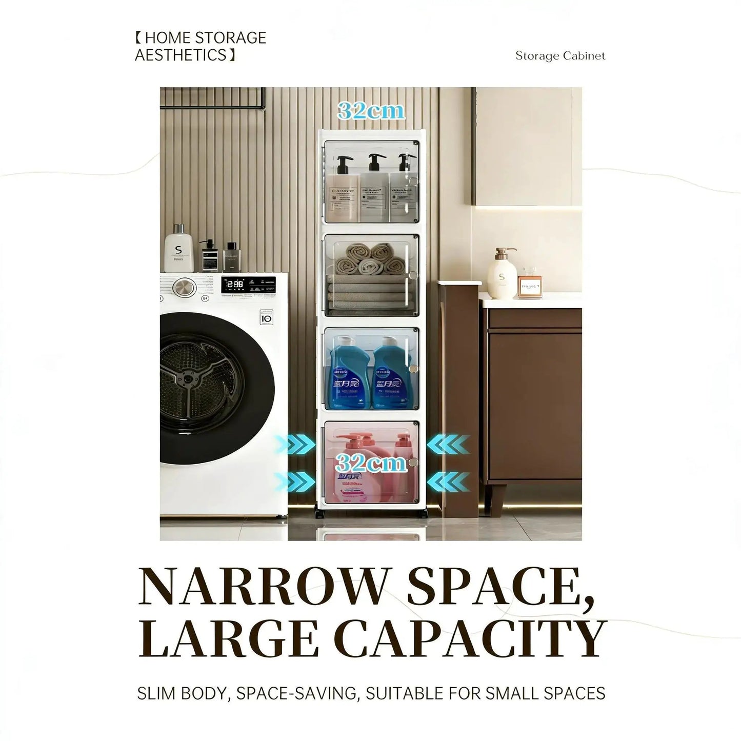 Narrow Gap Storage Organizer Foldable Cabinet Magnetic Sealed Door Universal Wheels Dustproof Moistureproof for Bathroom Kitchen by All Mart Bristol Ltd
