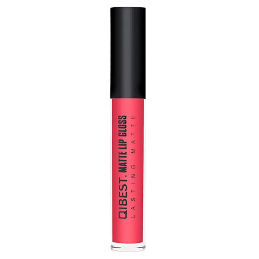 Qibest Double Pack Matt Liquid Lip Gloss and Lip Pencil Liner Kit, Bright Pink by Make Up