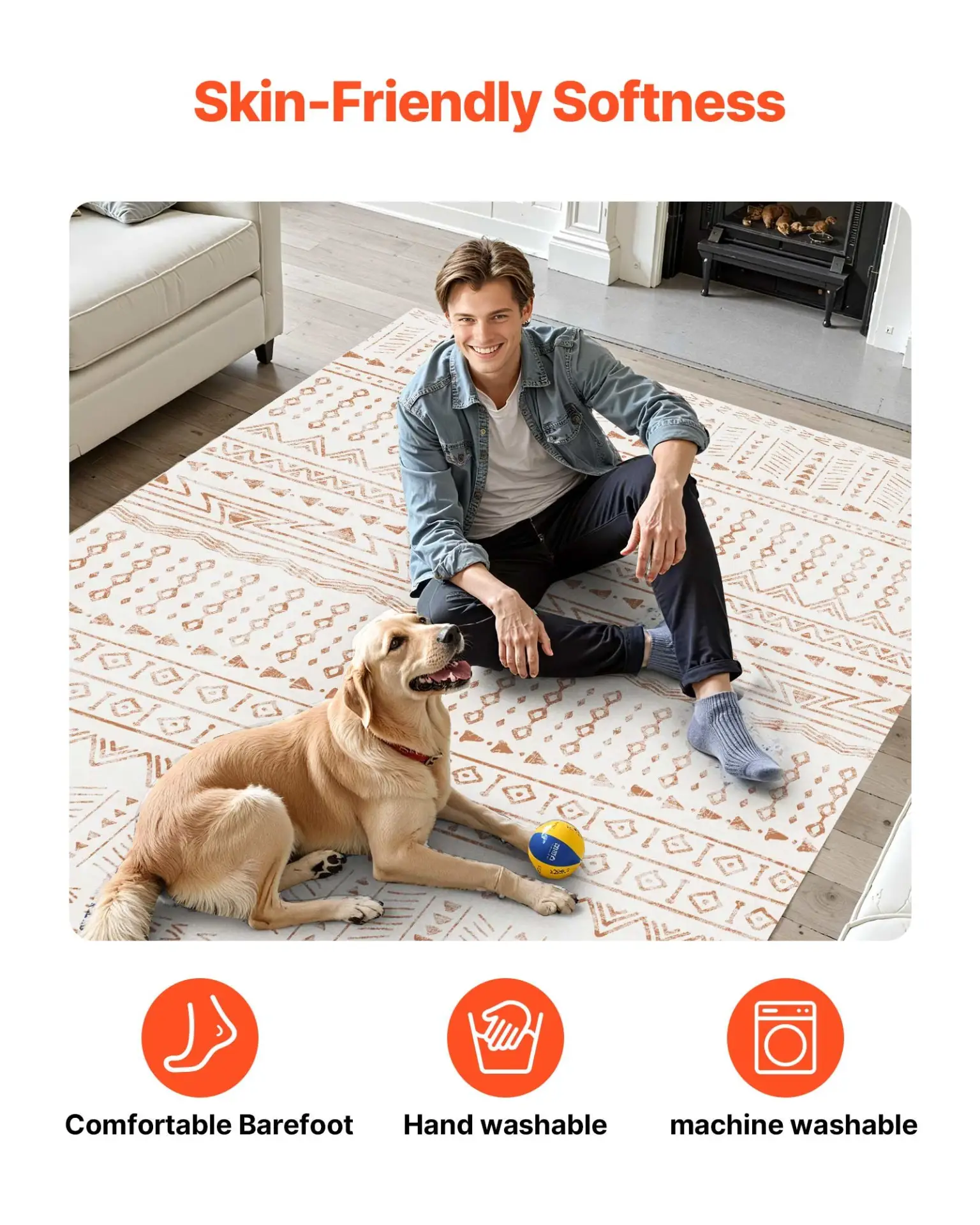 VEVOR Area Rug, 5 x 7 ft Large Washable Rug, Non-Slip and Tear-Resistant Soft Carpet, Pet Friendly Modern Area Rugs, Indoor Mat for Bedroom, Office, Living Room, Entryway, Beige by All Mart Bristol Ltd