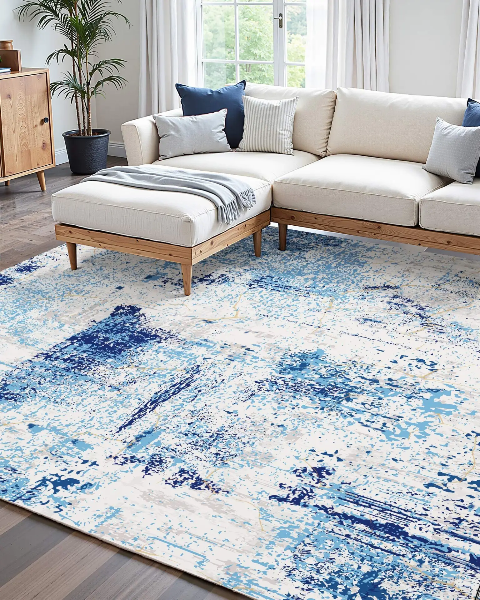 VEVOR Area Rug, 5 x 7 ft Large Washable Rug, Non-Slip and Tear-Resistant Soft Carpet, Pet Friendly Modern Area Rugs, Indoor Mat for Bedroom, Office, Living Room, Entryway, Blue by All Mart Bristol Ltd