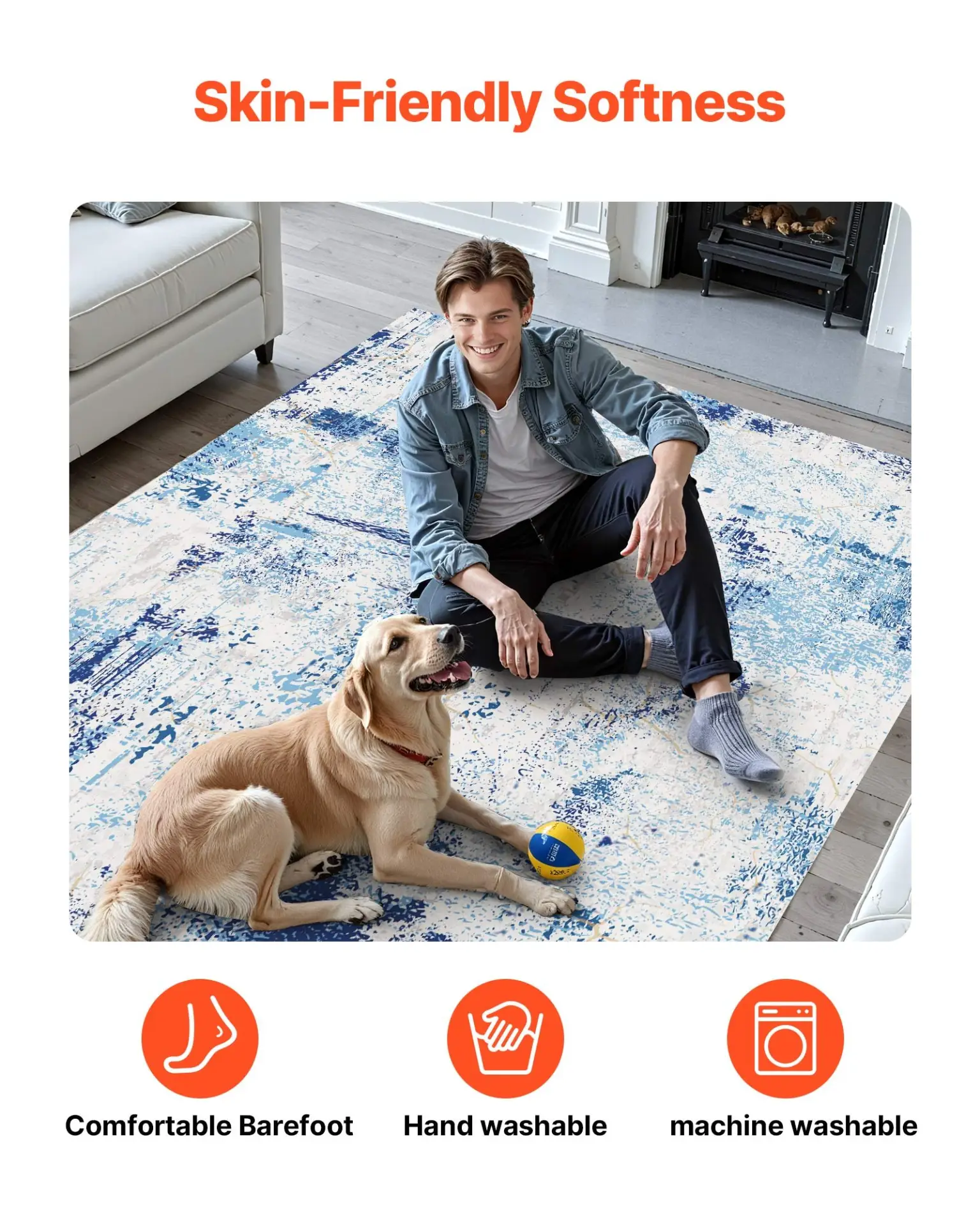 VEVOR Area Rug, 5 x 7 ft Large Washable Rug, Non-Slip and Tear-Resistant Soft Carpet, Pet Friendly Modern Area Rugs, Indoor Mat for Bedroom, Office, Living Room, Entryway, Blue by All Mart Bristol Ltd