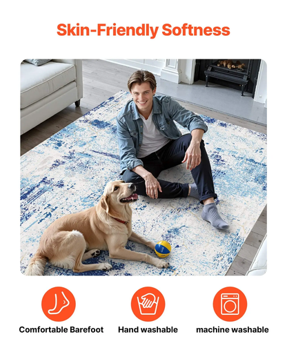VEVOR Area Rug, 5 x 7 ft Large Washable Rug, Non-Slip and Tear-Resistant Soft Carpet, Pet Friendly Modern Area Rugs, Indoor Mat for Bedroom, Office, Living Room, Entryway, Blue by All Mart Bristol Ltd