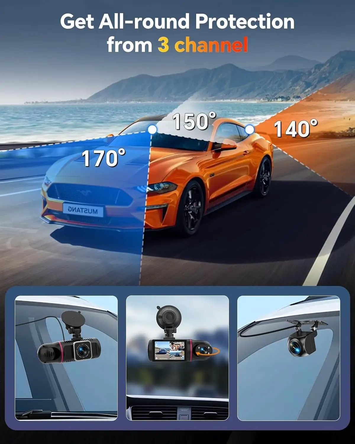 Triple Channel 1080P Dash Cam for Cars - Front & Rear Cameras with Night Vision, G-Sensor, Loop Recording & 64GB Card Included by All Mart Bristol Ltd