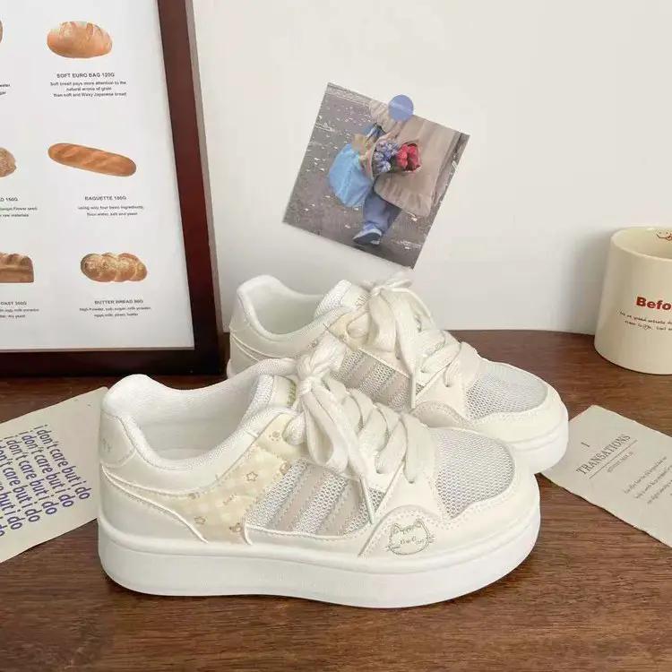 Cute Cat Design Low-Top White Shoes For Women, New Spring 2026 Collection, Versatile Fashion Casual Sneakers With Soft Sole And Unique Stylish Design by Dropshipman