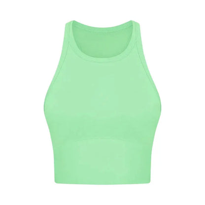 Built-in chest patch, high-end women's yoga vest, nude feel Leica gym exercise sports bra, hanging neck style by All Mart Bristol Ltd