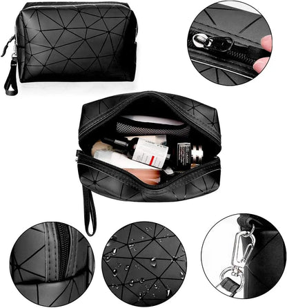 Stylish 3-Piece Makeup Bag Set - Double Layer Cosmetic Organizer + 2 Travel Toiletry Bags with Diamond Pattern for Men and Women (Black) by All Mart Bristol Ltd