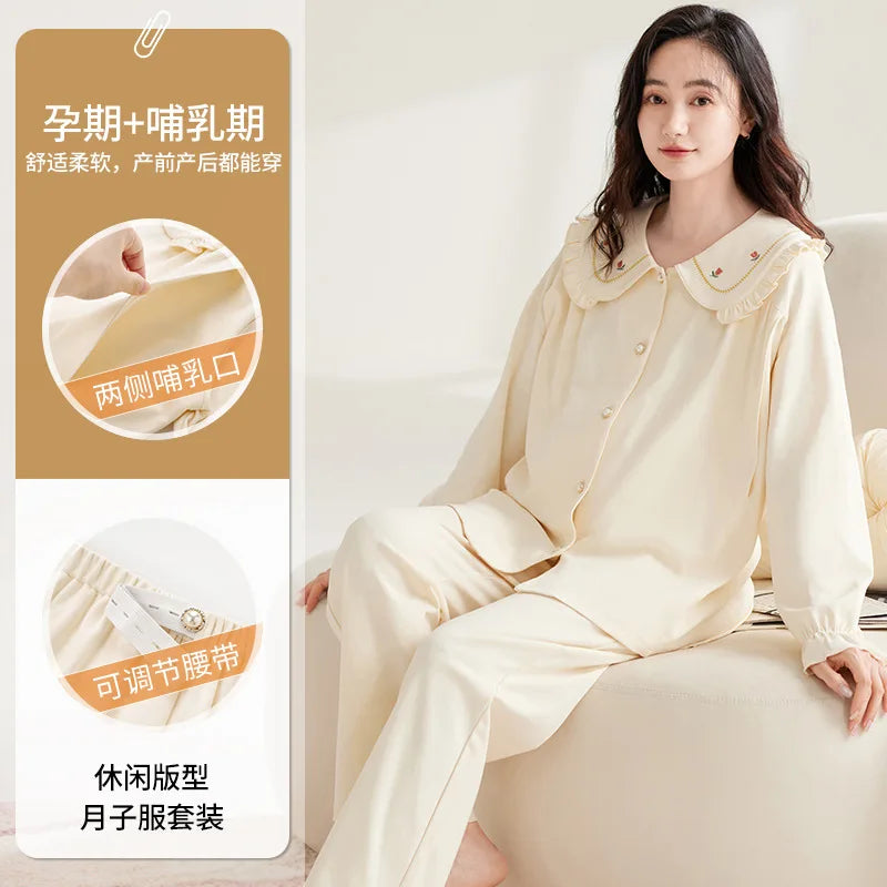 Maternity Women Pajamas Set Pregnant Pure Cotton Breastfeeding Loungewear Sweet Long Sleeve Trousers Cardigan 2 Piece Set Pjs by All Mart Bristol Ltd
