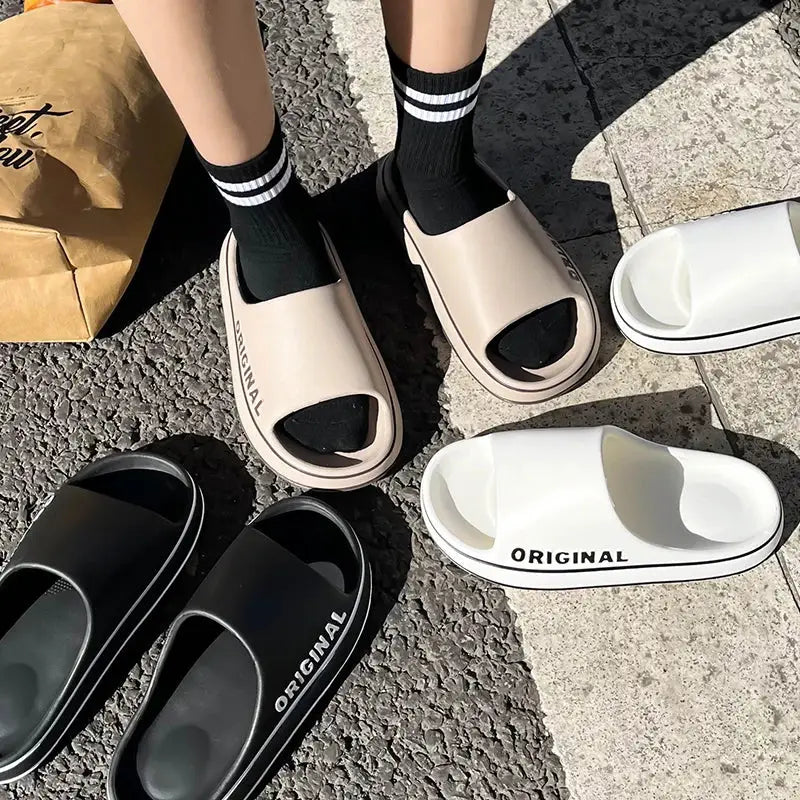Mens Thick Sole Indoor Bathroom Anti Slip Shoes Summer Couple Sandals Feslishoet Women Letter Slippers Beach Slides Solid Color by All Mart Bristol Ltd