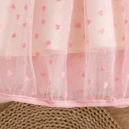 Baby Girl Dresses Summer New Flying Sleeve Love Embroidered Mesh Girl Dress Sweet Bow Round Neck Baby Clothing by All Mart Bristol Ltd