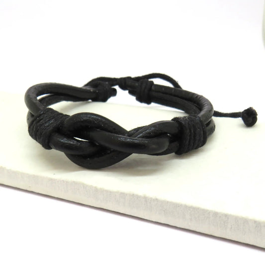 Black Men's Leather Knot Bracelet by Aye Do Gifts