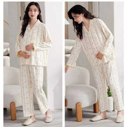 Maternity Women Pajamas Set Pregnant Pure Cotton Breastfeeding Loungewear Sweet Long Sleeve Trousers Cardigan 2 Piece Set Pjs by All Mart Bristol Ltd