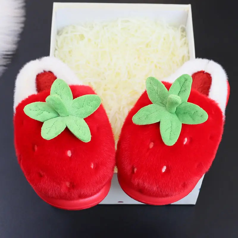 Newest 2025 Creative Strawberry Fur Slippers with Stem Ladies Platfrom EVA Plush Slides Shoes for Women Brand Plush Slippers by All Mart Bristol Ltd