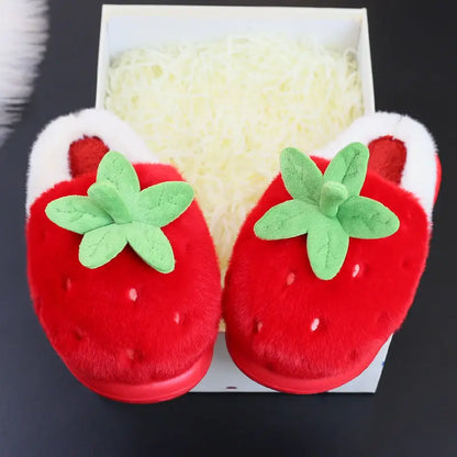 Newest 2025 Creative Strawberry Fur Slippers with Stem Ladies Platfrom EVA Plush Slides Shoes for Women Brand Plush Slippers by All Mart Bristol Ltd