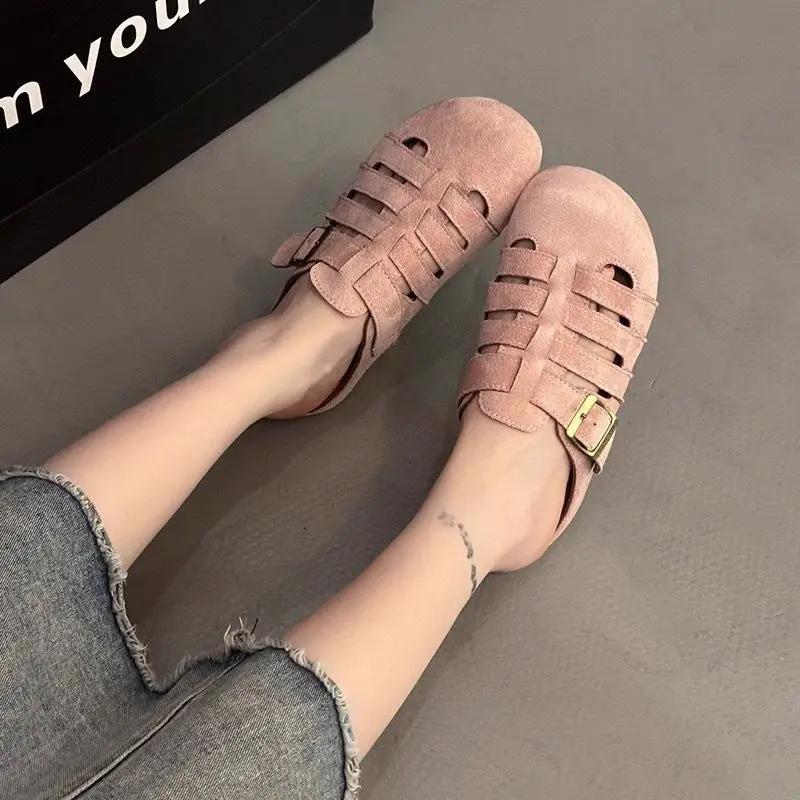 Women's Summer Outdoor Sandals - Closed Toe Semi Open Vintage Style Yellow Birkenstock Inspired Footwear by Dropshipman