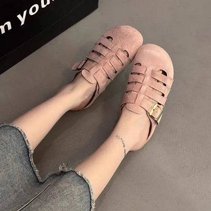 Women's Summer Outdoor Sandals - Closed Toe Semi Open Vintage Style Yellow Birkenstock Inspired Footwear by Dropshipman