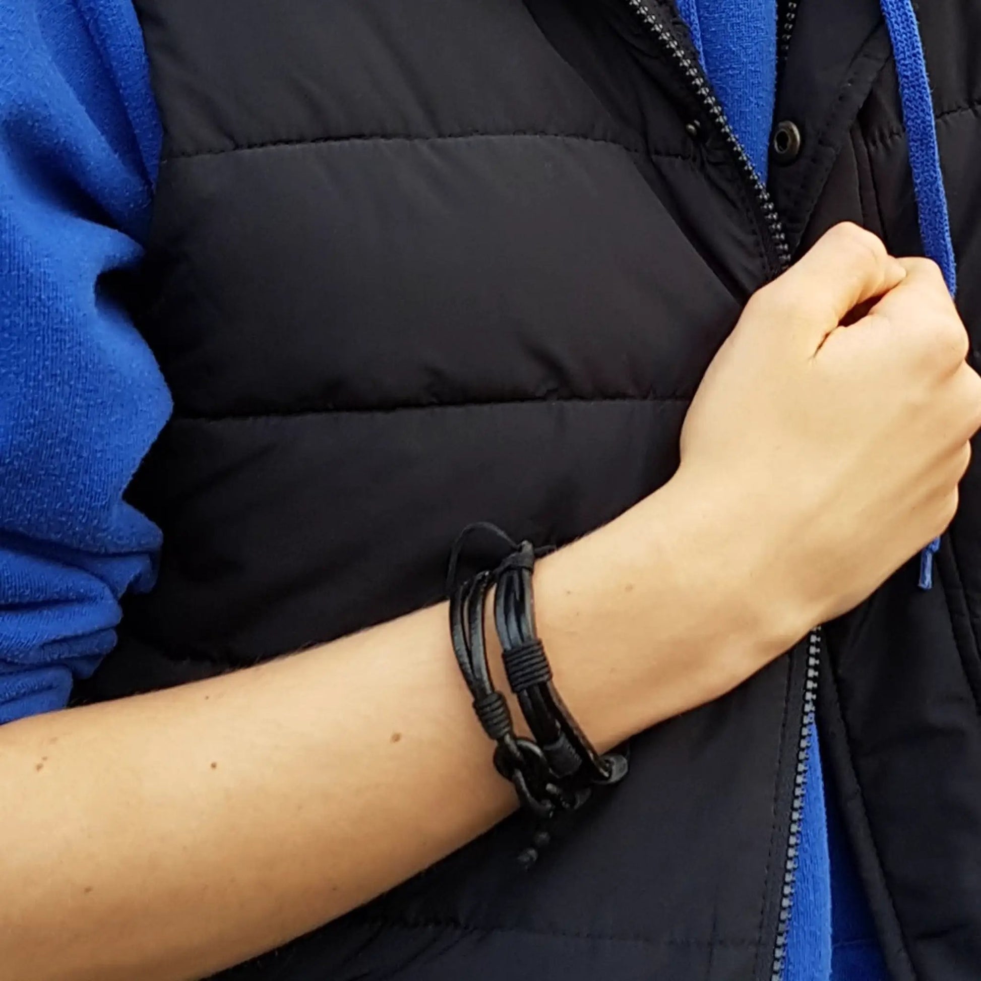Black Men's Leather Knot Bracelet by Aye Do Gifts