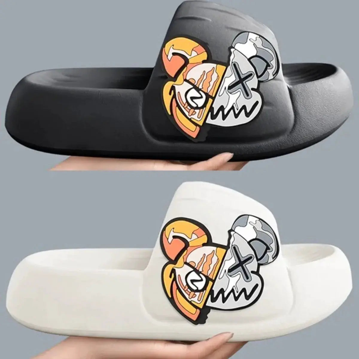 Women's House BathSlippers Thick Sole Personality Cool Bear Pattern Design Casual Fashion Black White Beach IndoorSummer Couple by All Mart Bristol Ltd