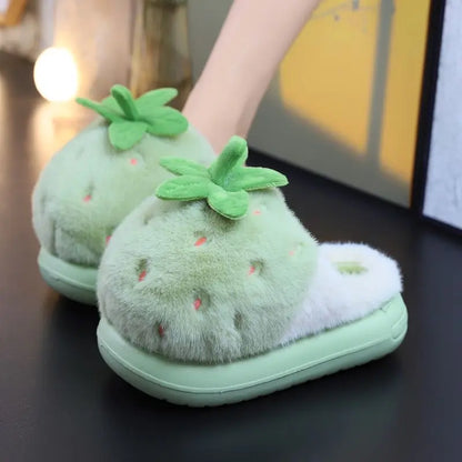 Newest 2025 Creative Strawberry Fur Slippers with Stem Ladies Platfrom EVA Plush Slides Shoes for Women Brand Plush Slippers by All Mart Bristol Ltd