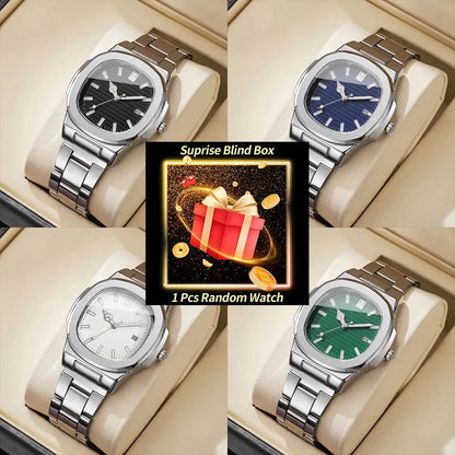 1PC Surprise Watch Mystery Box-Fashion Square Men Business Watches Stainless Steel Calendar Quartz Watch （Without Box） by All Mart Bristol Ltd