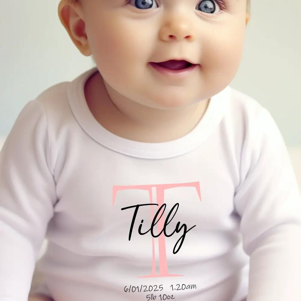 Personalised Pink Initial Name Baby Outfit: Bib, Vest, Baby Grow by Aye Do Gifts