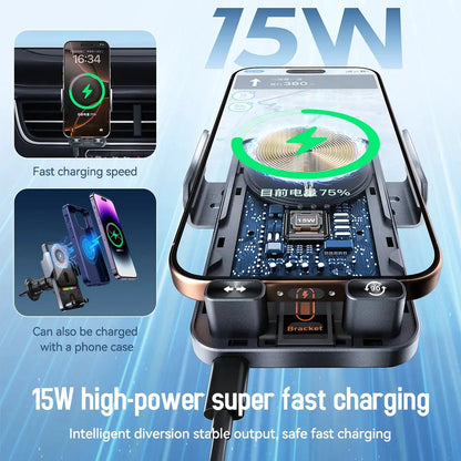 Car Universal Air Vent Electric Rotating Opening Closing Phone Holder 15W Wireless Charger Dual Coil Smart Phones Fast Charging by All Mart Bristol Ltd