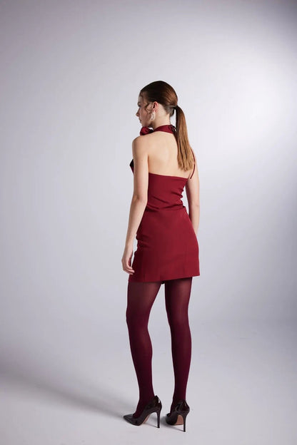 Becca Burgundy Rose Accessorized Mini Dress by Holly Lolly
