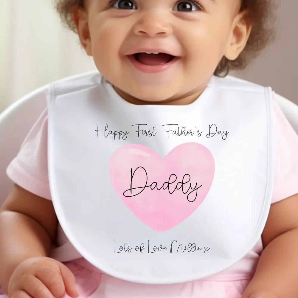 Personalised Pink 1st Fathers Day Baby Outfit: Bib, Vest, Baby Grow by Aye Do Gifts