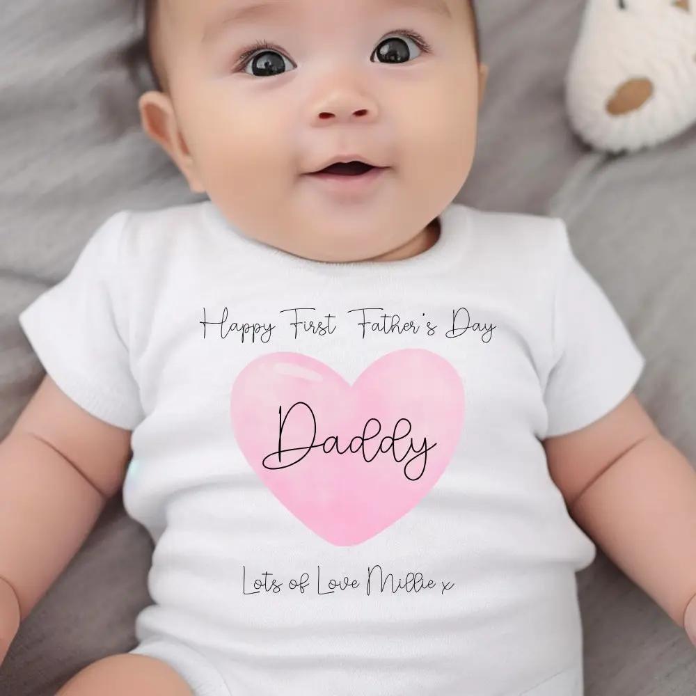 Personalised Pink 1st Fathers Day Baby Outfit: Bib, Vest, Baby Grow by Aye Do Gifts