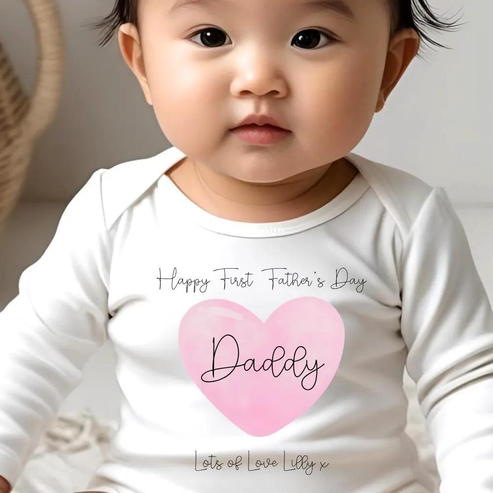 Personalised Pink 1st Fathers Day Baby Outfit: Bib, Vest, Baby Grow by Aye Do Gifts