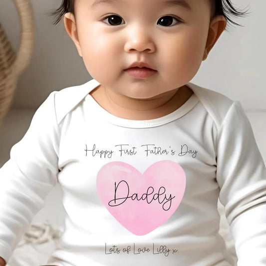 Personalised Pink 1st Fathers Day Baby Outfit: Bib, Vest, Baby Grow by Aye Do Gifts
