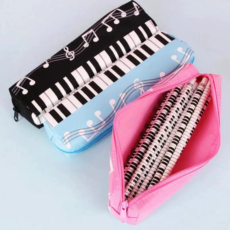 Creative Novelty Student Pencil Case Square Single Layer Oxford Cloth Pen Bag for Girls Boy Musical Note Piano Stationery Pouch by All Mart Bristol Ltd