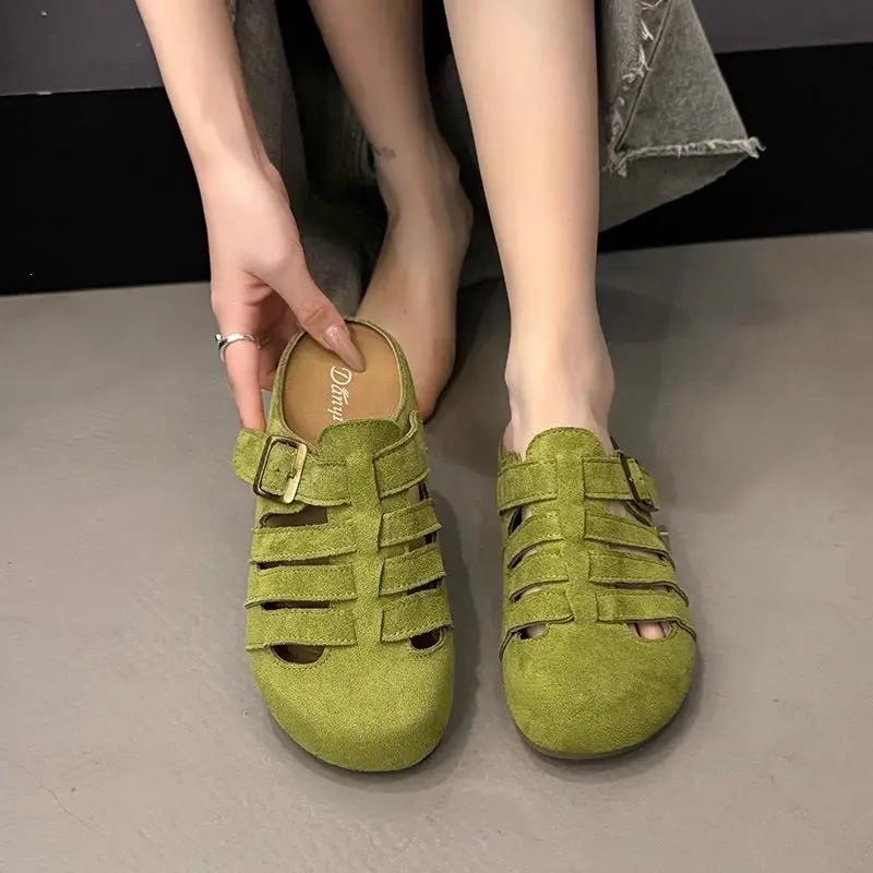 Women's Summer Outdoor Sandals - Closed Toe Semi Open Vintage Style Yellow Birkenstock Inspired Footwear by Dropshipman