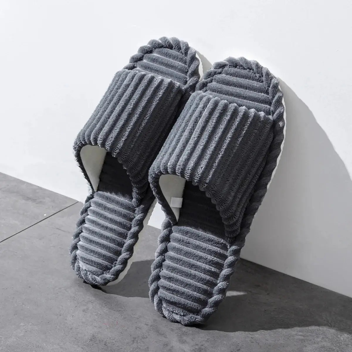 Open-Toe Breathable House Slippers for Women, Non-Slip Indoor Flat Comfort Striped/Solid Bathroom Slides for Hardwood Floors by All Mart Bristol Ltd